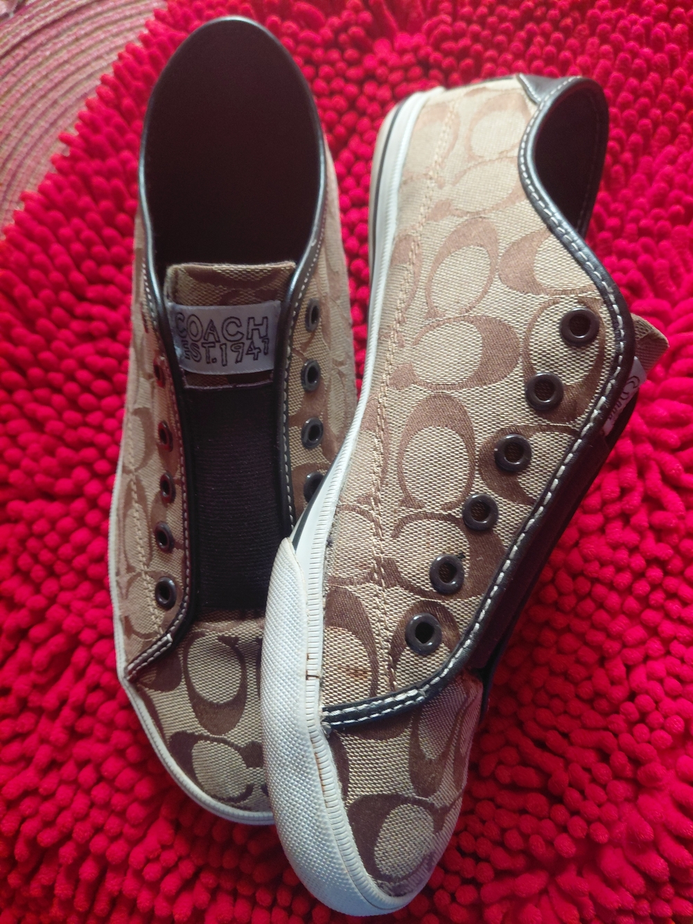 Coach Women's Slip-On Signature Canvas Sneakers in Tan - Picture 5 of 7